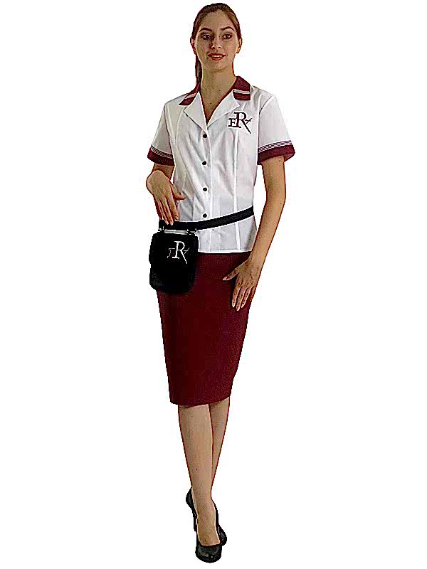 Костюм женский официанта: блуза Б-4-2-1, юбка Ю-9, сумка С-3