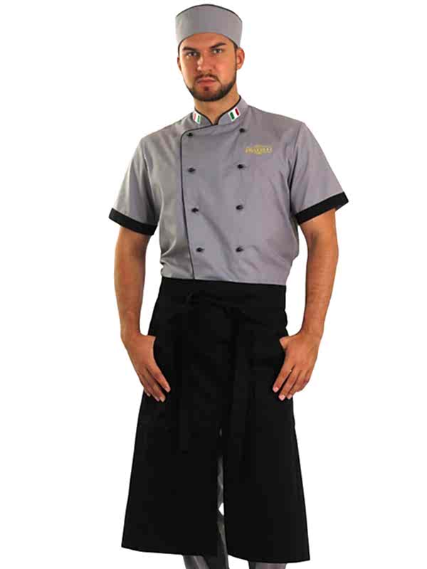 Костюм мужской суши-повара: китель КП-11-1, брюки БРМ-1-1, фартук Ф-29-2, головной убор «таблетка» ГУ-28