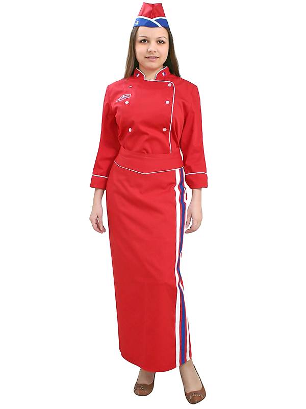 Костюм женский продавца: халат по основе блузы Б-6, фартук Ф-27, головной убор ГУ-3-1